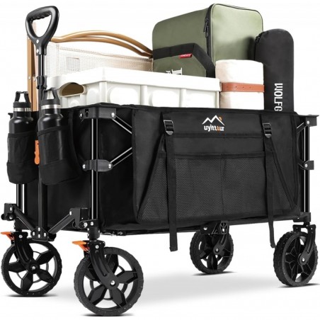 Chariot de transport pliable robuste, chariot pliable et compact, chariot d'épicerie utilitaire avec poche latérale et freins pour le shopping, le sport, le camping et le jardin